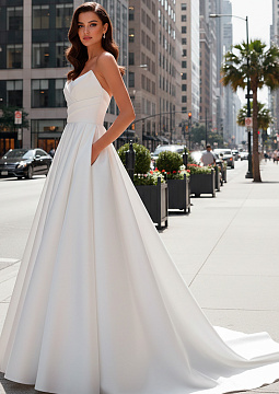 Olga Sposa Атласное свадебное платье с карманами 3205 | Широкий выбор свадебных платьев и аксессуаров в свадебном салоне «Ольга»